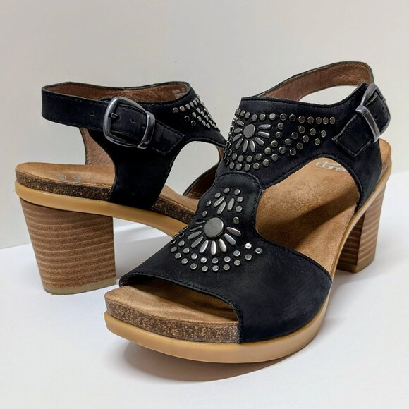 Dansko Deandra Block Heel Sandals in Black Nubuck Leather - Picture 4 of 16